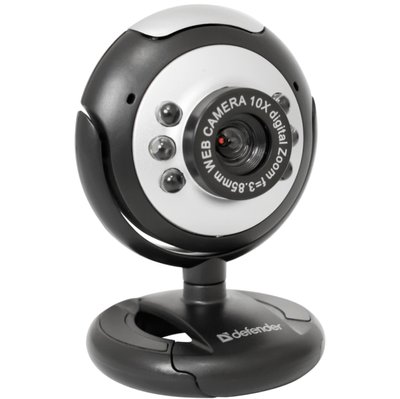 Веб-камера Defender C-110, Black/Gray, 0.3 Mp, 640x480, мікрофон, ручний фокус (від 3 см до нескінченності), кут огляду 54 °, двошарова скляна лінза, універсальне кріплення, USB / 3.5 мм, 1.4 м (63110) 132355 фото