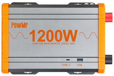 Автомобільний інвертор 1200 Вт, PowMr, Grey/Orange, 12V, чиста синусоїда, 1xUSB, 1xType-C, LED індикатор (POW-HV1.2K-12V) 274449 фото
