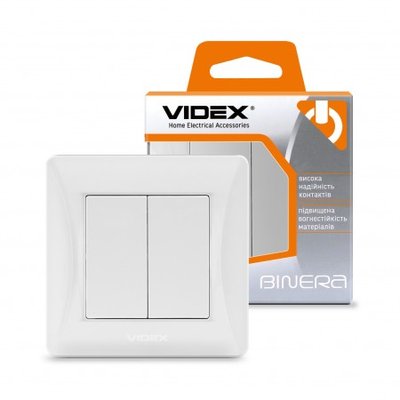 Вимикач подвійний Videx Binera, White, 86x86 мм, IP20 (VF-BNSW2-W) 173680 фото