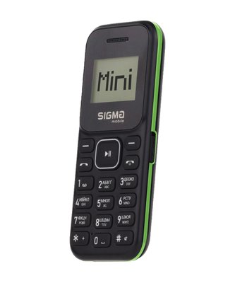 Мобільний телефон Sigma mobile X-style 14 Mini, Black/Green, 2 Mini-SIM + Nano-SIM, дисплей 1.44' кольоровий (128x64), моноблок, підтримка microSD (max 32Gb), FM, 600 mAh 240608 фото