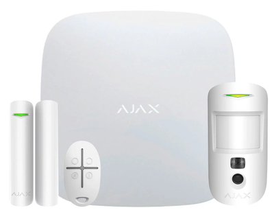 Комплект охоронної системи Ajax StarterKit Cam, White, GSM/Ethernet, централь Hub 2, бездротовий датчик руху, бездротовий датчик відкриття дверей, брелок управління 193406 фото