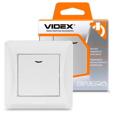 Вимикач одинарний Videx Binera, White, з підсвічуванням, 86x86 мм, IP20 (VF-BNSW1L-W) 164889 фото