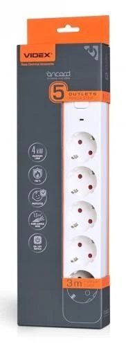 Фильтр сетевой Videx "Oncord", 5 розеток, 3 м, White (VF-PD53G-W) 278963 фото