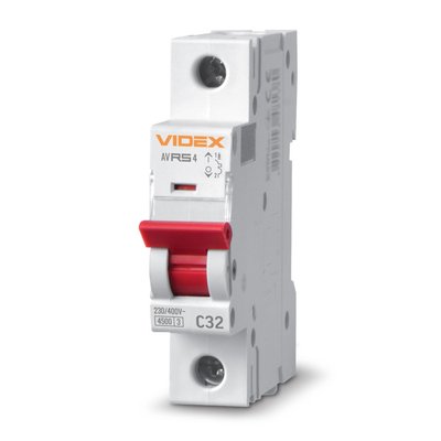 Автоматичний вимикач Videx RS4 'RESIST', White, 32A, 4500A, 230V/400V, 1 полюс, крива відключення 'C', модульний (Din-рейка), переріз кабелю 6 мм², IP20 (VF-RS4-AV1C32) 272921 фото