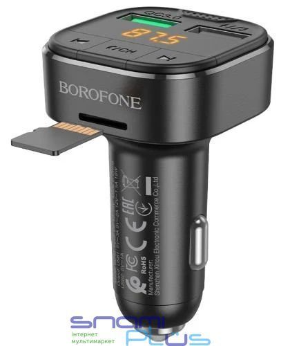 FM-трансмітер Borofone BC43, 2USB/QC3.0, 18W, Black 274381 фото