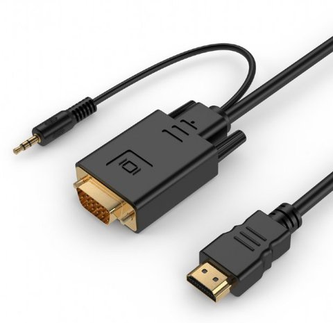 Адаптер HDMI (M) - VGA (M), Cablexpert, Black, 1.8 м, аудіокабель для передачі стереозвуку (A-HDMI-VGA-03-6) 206837 фото
