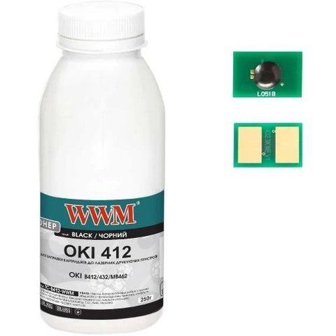 Тонер + чіп OKI B412/B432/B430/B431, Black, 250 г, WWM (TC-B412-WWM) 249658 фото