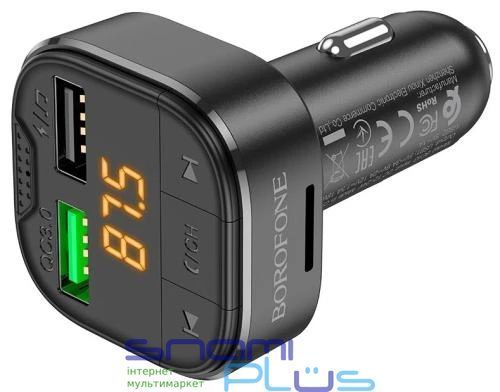 FM-трансмітер Borofone BC43, 2USB/QC3.0, 18W, Black 274381 фото