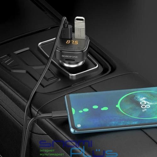 FM-трансмітер Borofone BC43, 2USB/QC3.0, 18W, Black 274381 фото