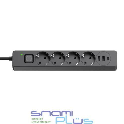 Фильтр сетевой ColorWay, 4 розетки, 2 м, Black, 1xType-C / 2xUSB (CW-CHE432PDB) 287829 фото