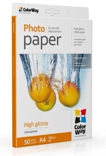 Фотобумага ColorWay, глянцевая, A4, 180 г/м&sup2;, 50 л (PG180050A4) 36645 фото