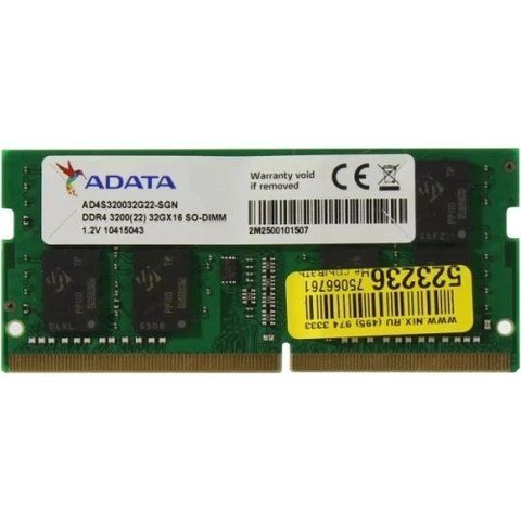 Пам'ять SO-DIMM, DDR4, 32Gb, 3200 MHz, ADATA, 1.2V, CL22 (AD4S320032G22-SGN) 325018 фото