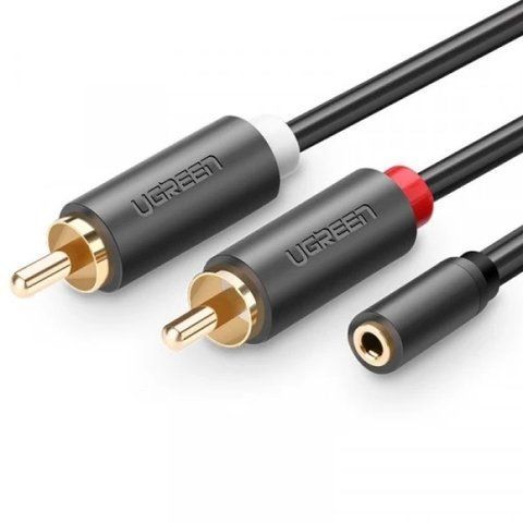 Кабель-переходник звуковой, 3.5 мм (F) - 2xRCA (M), 25 см, Black, Ugreen AV102 (10561) 326079 фото