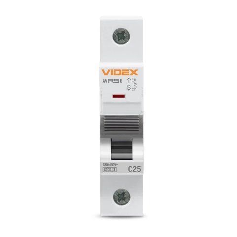 Автоматичний вимикач Videx RS6 "RESIST", White, 25A, 6000A, 230V/400V, 1 полюс (VF-RS6-AV1C25) 272947 фото