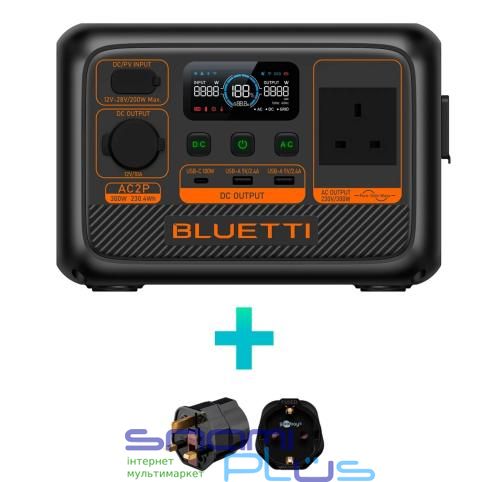 Зарядна станція BLUETTI AC2P, Black, 300 Вт / 230.4 Вт/год, 1xType-C (100 Вт), 2xUSB (18 Вт), 1x12V (10A), 1x230V (євро + перехідник), чиста синусоїда, LiFePO4 290520 фото