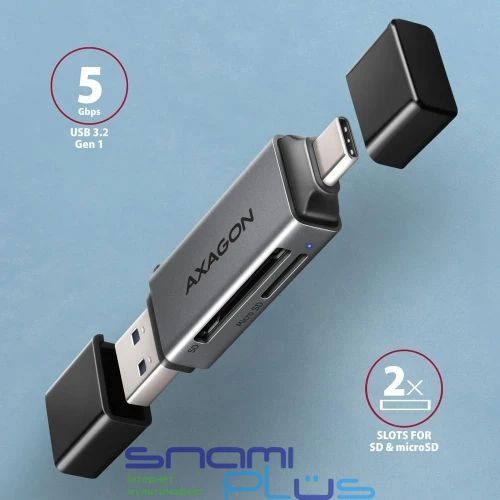 Кардридер USB Axagon, Metal Grey, Type-C / USB 3.2 (CRE-DAC) 328494 фото