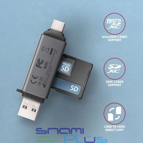 Кардридер USB Axagon, Metal Grey, Type-C / USB 3.2 (CRE-DAC) 328494 фото