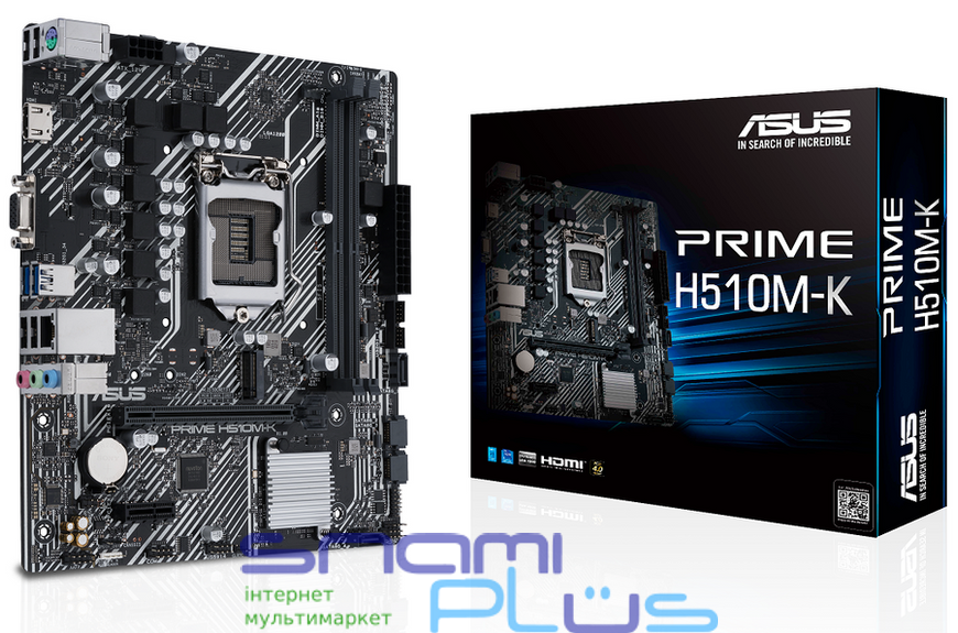 Мат.плата 1200 (H510) Asus PRIME H510M-K, H510, 2xDDR4, Int.Video(CPU), 4xSATA3, 1xM.2, 1xPCI-E 16x 4.0, 1xPCI-E 1x 3.0, ALC897, I219-V, 4xUSB3.2/6xUSB2.0, VGA/HDMI, MicroATX 222073 фото