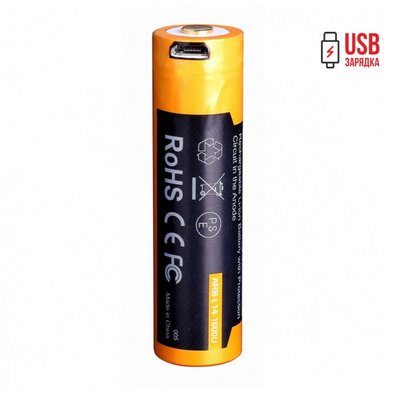 Акумулятор 14500, 1600 mAh, Fenix, 1 шт, Li-ion, 1.5V, micro USB, Yellow (ARB-L14-1600U) 254724 фото