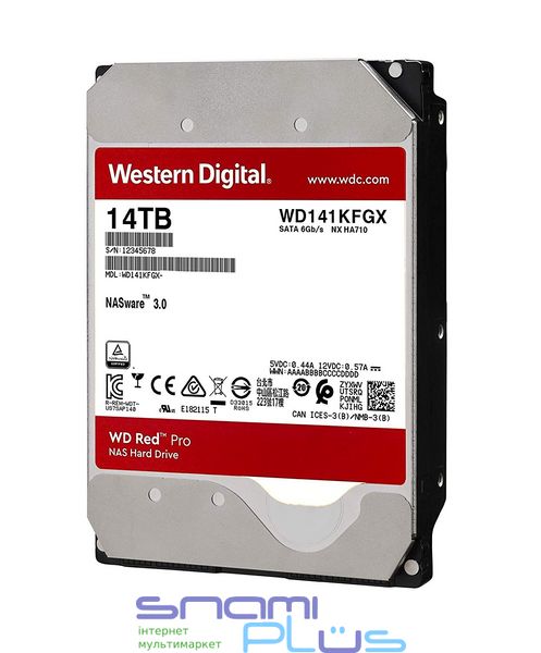 Жесткий диск 3.5' 14Tb Western Digital Red Pro NAS, SATA3, 512Mb, 7200 rpm (WD141KFGX) 189137 фото