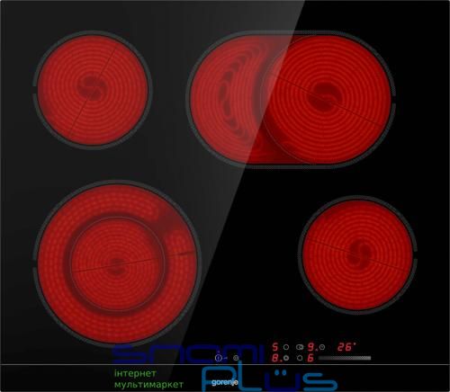 Варильна поверхня Gorenje ECS643BCSC, Black, незалежна, електрична, 4 конфорки, таймер, функція підтримки температури, зони розширення, FishZone, індикатор залишкового тепла, BoilControl, потрійна зона розширення, 59,5х5,4х52 см 196176 фото