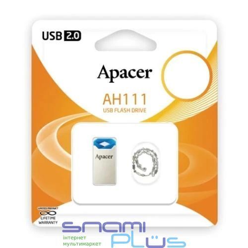 Флеш накопитель USB 32Gb Apacer AH111, Silver/Blue, USB 2.0 (AP32GAH111U-1) 165835 фото