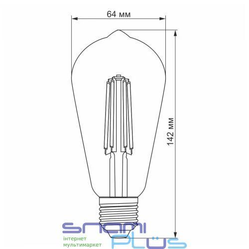 Лампа светодиодная E27, 6 Вт, 4100K, ST64, Videx Filament, 700 Лм, 220V, димерная (VL-ST64FD-06274) 272360 фото