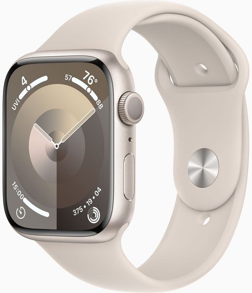 Смарт-годинник Apple Watch Series 9 GPS (A2980), 45 мм, Starlight, Starlight Sport Band (M/L), 484x396 (LTPO, Retina, Ion-X), Apple S9, 64Gb, NFC, GPS, WiFi, Bluetooth, 38 г (MR973QP/A) 279071 фото