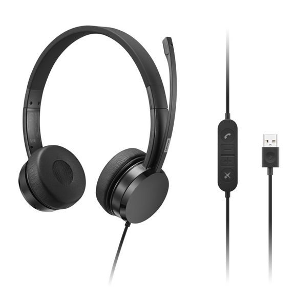 Навушники Lenovo On-Ear, Black, USB, мікрофон, 32 Ом, 110 дБ, 1.2 м (4XD1K18260) 285135 фото