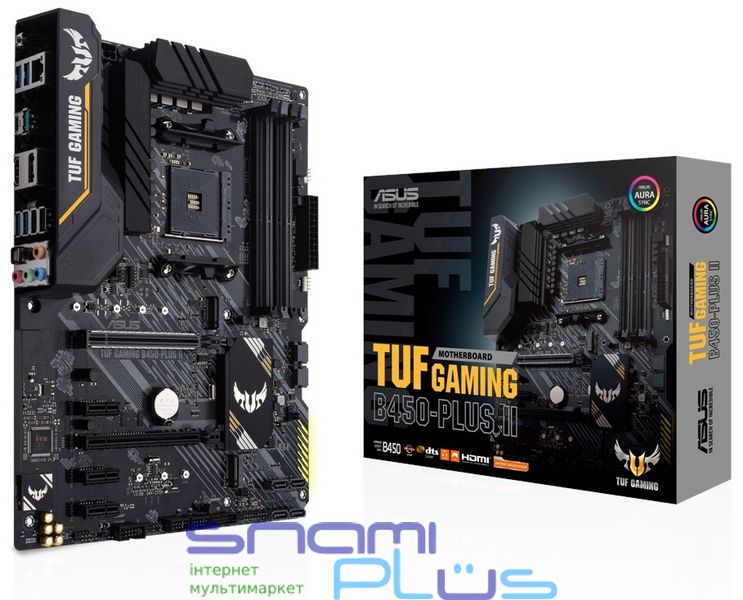 Мат.плата AM4 (B450) Asus TUF GAMING B450-PLUS II, B450, 4xDDR4, CrossFire, Int.Video(CPU), 6xSATA3, 2xM.2, 1xPCI-E 16x 3.0, 1xPCI-E 16x 2.0, 3xPCI-E 1x 2.0, ALC S1200A, L8200A, 8xUSB3.2/4xUSB2.0, HDMI/DP, ATX 216801 фото