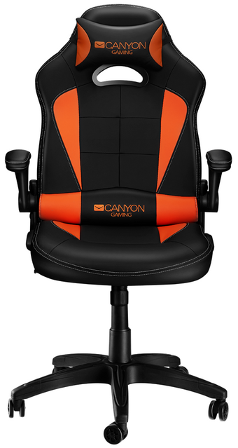 Ігрове крісло Canyon Vigil, Black/Orange, еко-шкіра, обертання на 360°, регульовані підлокітники, накладні подушки для шиї і попереку, до 130 кг (CND-SGCH2) 203747 фото