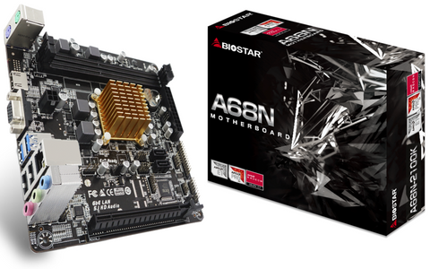 Мат.плата з процесором Biostar A68N-2100K, AMD E1-6010 (2x1.35 GHz), 2xDDR3, Radeon R2, 2xSATA3, 1xPCI-E 16x 2.0, ALC887, RTL8111H, 2xUSB3.2/6xUSB2.0, VGA/HDMI, Mini-ITX 204496 фото
