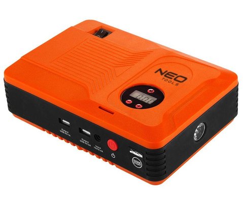 Пуско-зарядний пристрій NEO Tools Jump Starter, Orange/Black, 14000 mAh, 2xUSB, пусковий струм до 400A, компресор до 3.5 бар, LED ліхтарик (11-997) 256889 фото