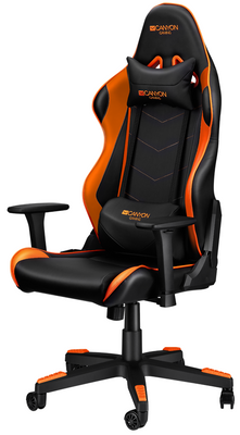 Ігрове крісло Canyon Deimos, Black/Orange, еко-шкіра, обертання на 360°, 3D-підлокітники, спинка налаштовується в діапазоні 90˚-160˚, накладні подушки для шиї та попереку, до 150 кг (CND-SGCH4) 203748 фото