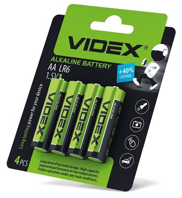 Батарейка AA (LR6), лужна, Videx, 4 шт, 1.5V, Blister 64951 фото