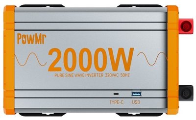 Автомобільний інвертор 2000 Вт, PowMr, Grey/Orange, 24V, чиста синусоїда, 1xUSB, 1xType-C, LED індикатор (POW-HV2K-24V) 274451 фото