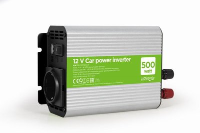 Автомобільний інвертор 500 Вт, EnerGenie, Silver, 1xUSB (5V/2.1A), вхідна напруга 10-16 VDC (тільки від акумулятора!), металевий корпус (EG-PWC500-01) 235557 фото