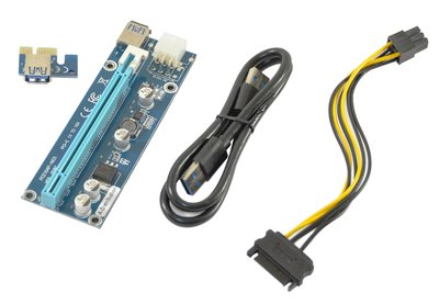 Райзер PCI-E, x1=>x16, 6pin, SATA, USB 3.0 AM-AM 0,6 м (RZR6PIN) 234696 фото