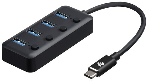 Концентратор USB 3.0 Type-C 2E, Black, 4 порти USB 3.0, кнопки вимкнення (2E-W1406) 199819 фото