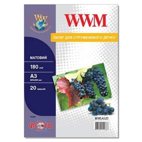 Фотопапір WWM, матовий, A3, 180 г/м&sup2;, 20 арк (M180.A3.20) 135617 фото