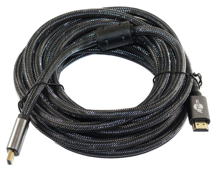 Кабель HDMI - HDMI 5 м Atcom Black, V2.1, Premium, позолочені конектори, феритові кільця, ПВХ сітка (23785) 204038 фото