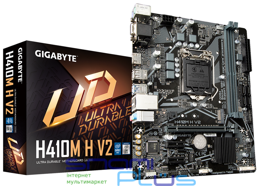 Мат.плата 1200 (H470) Gigabyte H410M H V2, H470, 2xDDR4, Int.Video(CPU), 4xSATA3, 1xM.2, 1xPCI-E 16x 3.0, 2xPCI-E 1x 3.0, ALC887, RTL8111H, 4xUSB3.2/6xUSB2.0, VGA/HDMI, MicroATX 225696 фото