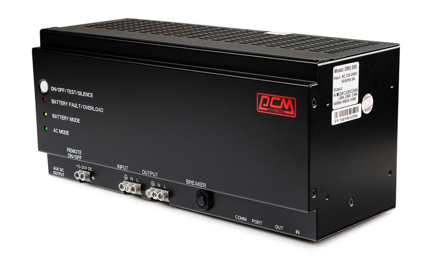 Джерело безперебійного живлення PowerCom DRU-500 Black, 500 ВА, 300 Вт, RS-232, RJ45, клемне підключення 275754 фото