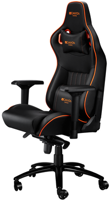 Ігрове крісло Canyon Corax, Black/Orange, еко-шкіра, обертання на 360°, 4D-підлокітники, спинка налаштовується в діапазоні 90˚-165˚, накладні подушки для шиї та попереку, до 150 кг (CND-SGCH5) 203749 фото