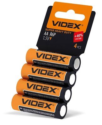 Батарейка AA (R6), сольова, Videx, 4 шт, 1.5V, Shrink Card 64952 фото