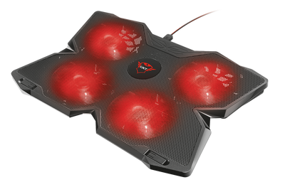 Підставка для ноутбука до 17' Trust GXT 278 Yozu, Black, 4x12 см вентилятори, швидкість вентиляторів регулюється, крім того, їх можна вимкнути, червоне LED підсвічування, 3 варіанти налаштування висоти, 406х286х30 мм, 752 г (20817) 189766 фото