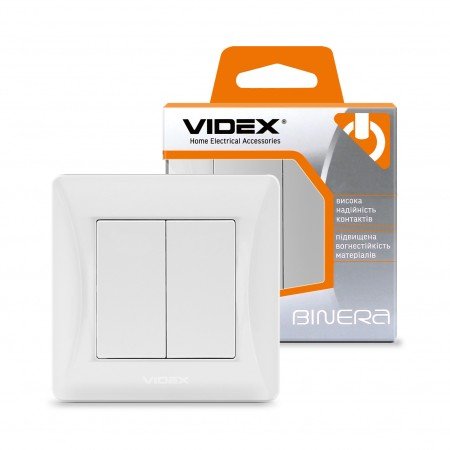Вимикач подвійний Videx Binera, White, 86x86 мм, IP20 (VF-BNSW2-W) 173680 фото
