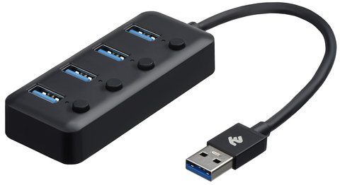 Концентратор USB 3.0 2E, Black, 4 порти USB 3.0, кнопки вимкнення (2E-W1405) 199820 фото