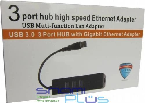 Хаб USB Dynamode USB3.0-Type-A-RJ45-HUB3, Black 273710 фото