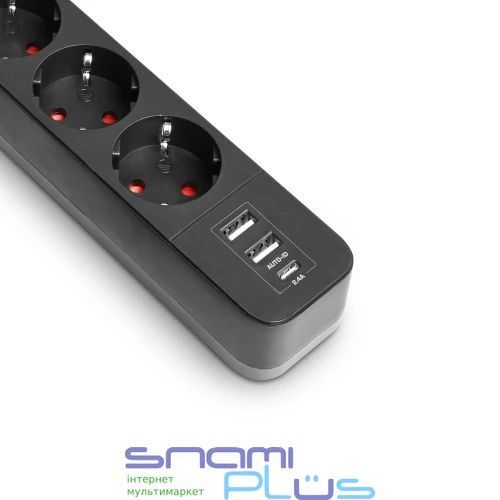 Фильтр сетевой Videx "Oncord", 3 розетки, 3 м, Black, 1xType-C / 2xUSB (VF-PD33G2U1C-B) 304910 фото